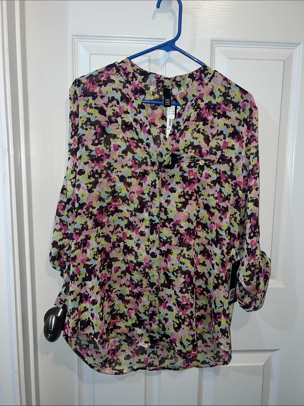 Kut from the Kloth Abstract Floral Button-Front Blouse - Green, Pink, Black